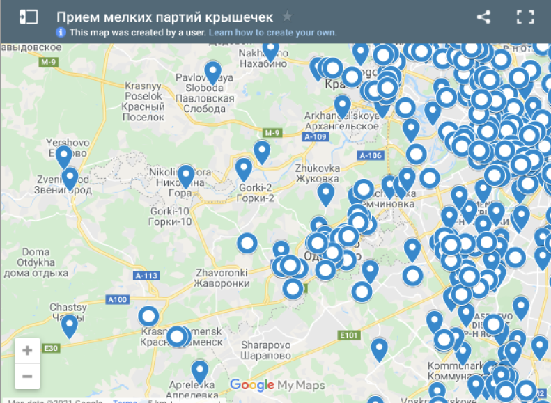 Карта пунктов приема крышечек